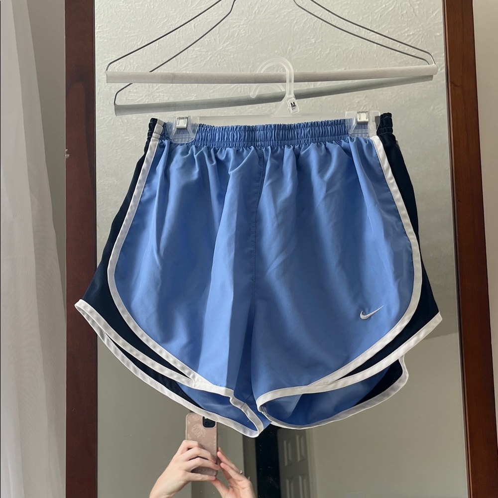 Nike Women's Light Blue and Navy Athletic Shorts